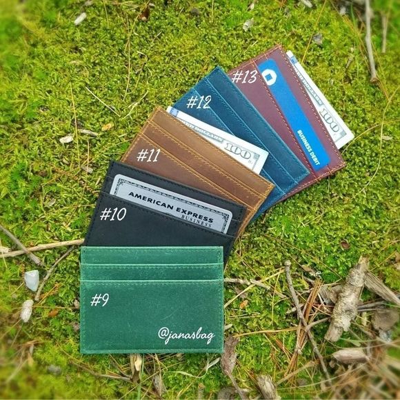 Men's Genuine Crazy Horse Leather Card Case Red - Picture 2 of 5